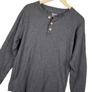 Hanes Women's Beefy Henley Long Sleeve Shirt Sz XL Thermal Gray